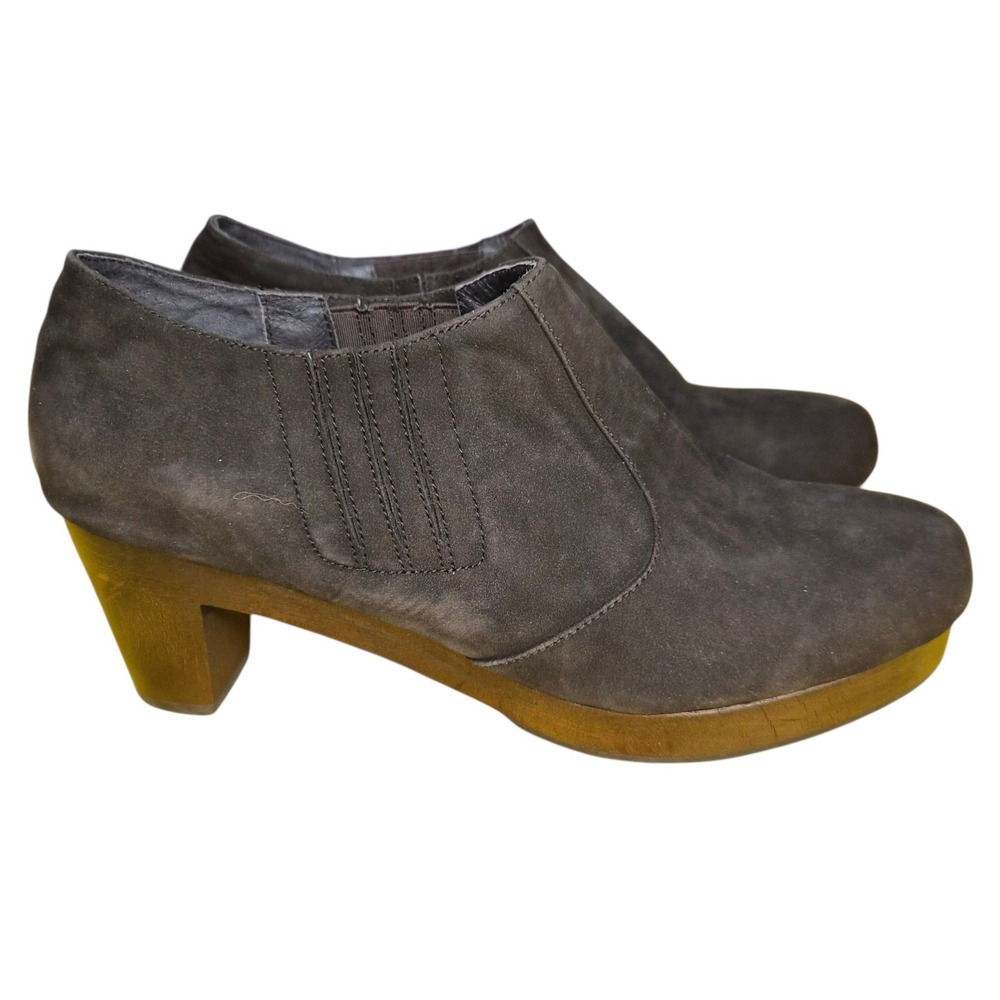 Womens Dark Brown Suede Wooden Platform Ankle Booties Block Heel Size 7.5